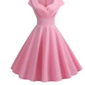 Pink retro dress M runs small on chest. Polyester/cotton blend. New never worn.